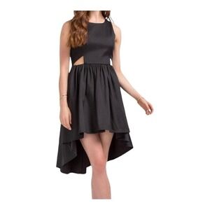 FRANCESCAS CUT OUT HIGH LOW MIDI FIT AND FLARE BLACK DRESS SIZE MEDIUM